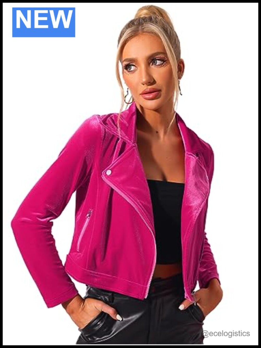 Women's Cropped Velvet Moto Jacket Zip Up Long Sleeve Notch Lapel Winter Coat